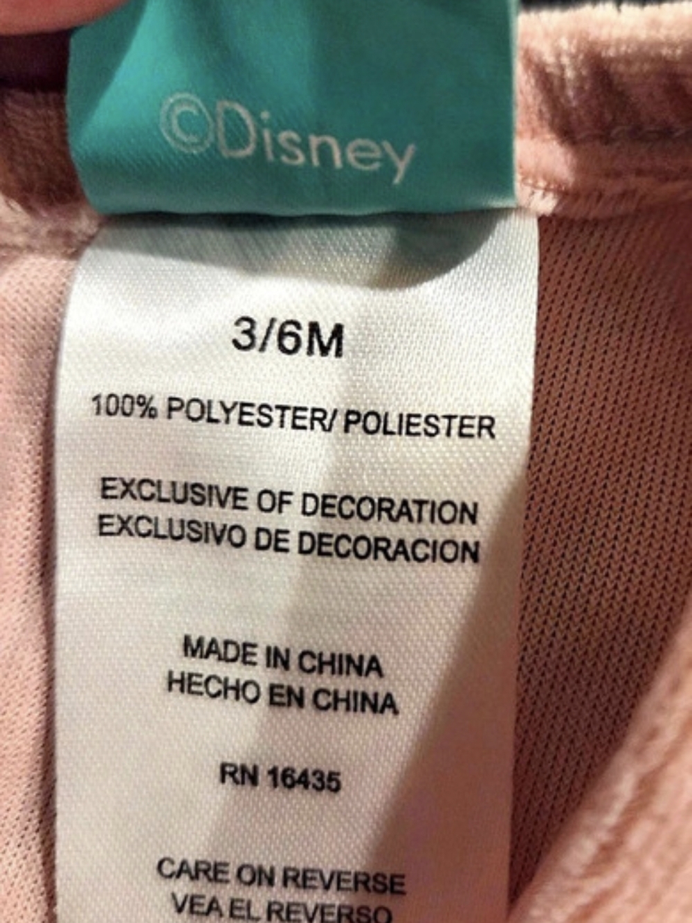 Disney Minnie Mouse Baby Long Sleeve Top Size 3/6M Pink & Black - Picture 4 of 4